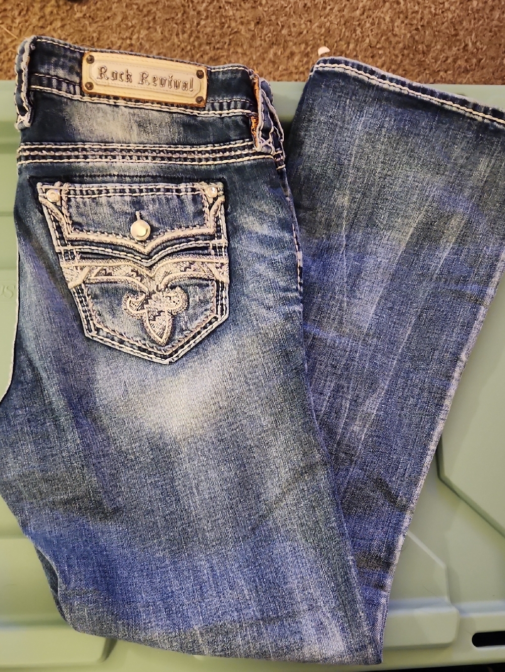 Rock Revival Women's Medium Blue Embroidered Back Pocket Bootcut Jeans